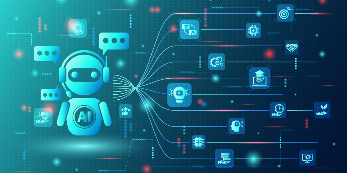 Conceptual image of a digital agent organising lots of different content and tasks.